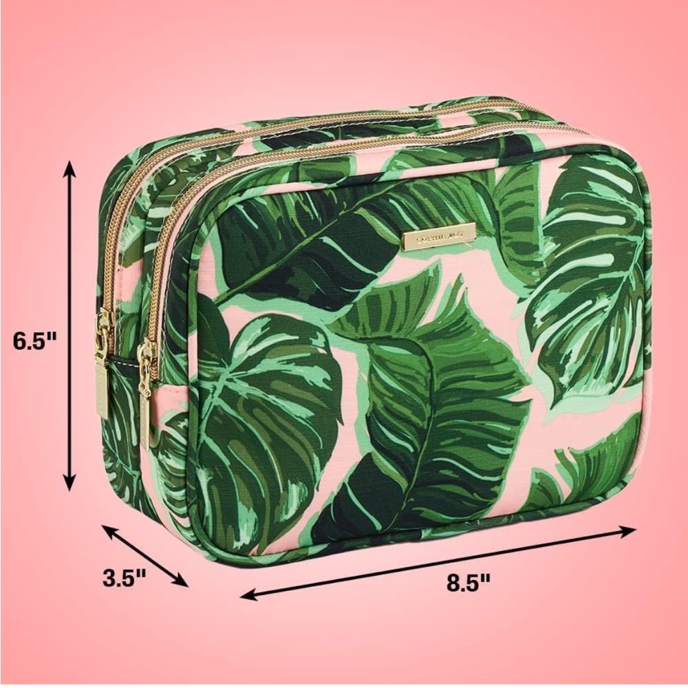 Green and Pink Travel Bags with Tropical Leaf Print - Picture 3 of 3